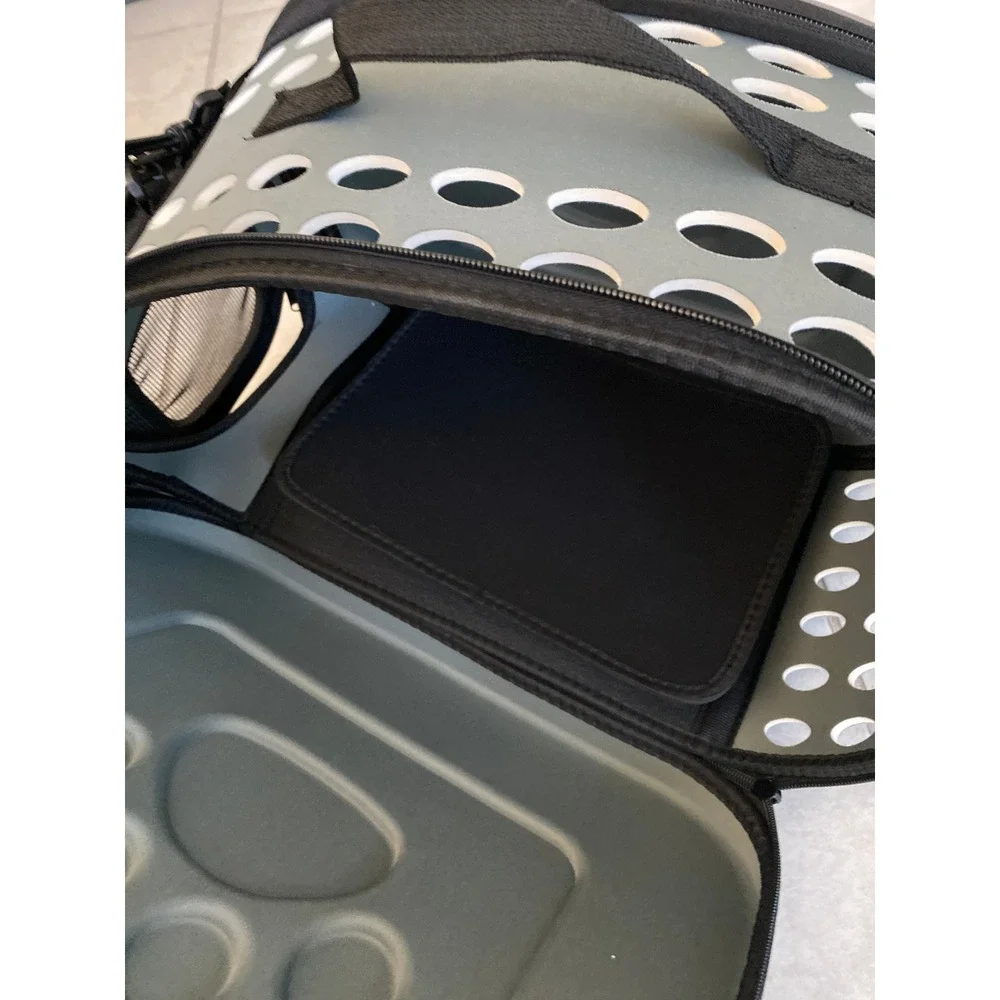 Gray Floral Paw Print Soft Sided Pet Carrier Small Dog Cat Travel Bag Mesh Vent